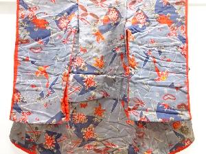 アンティーク　枝花に破れ七宝模様着物